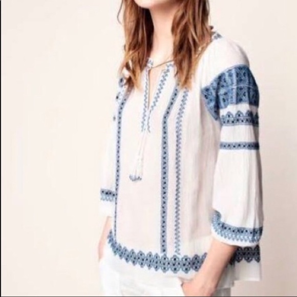 Joie Tops - Joie embroidered gauze peasant top boho L
